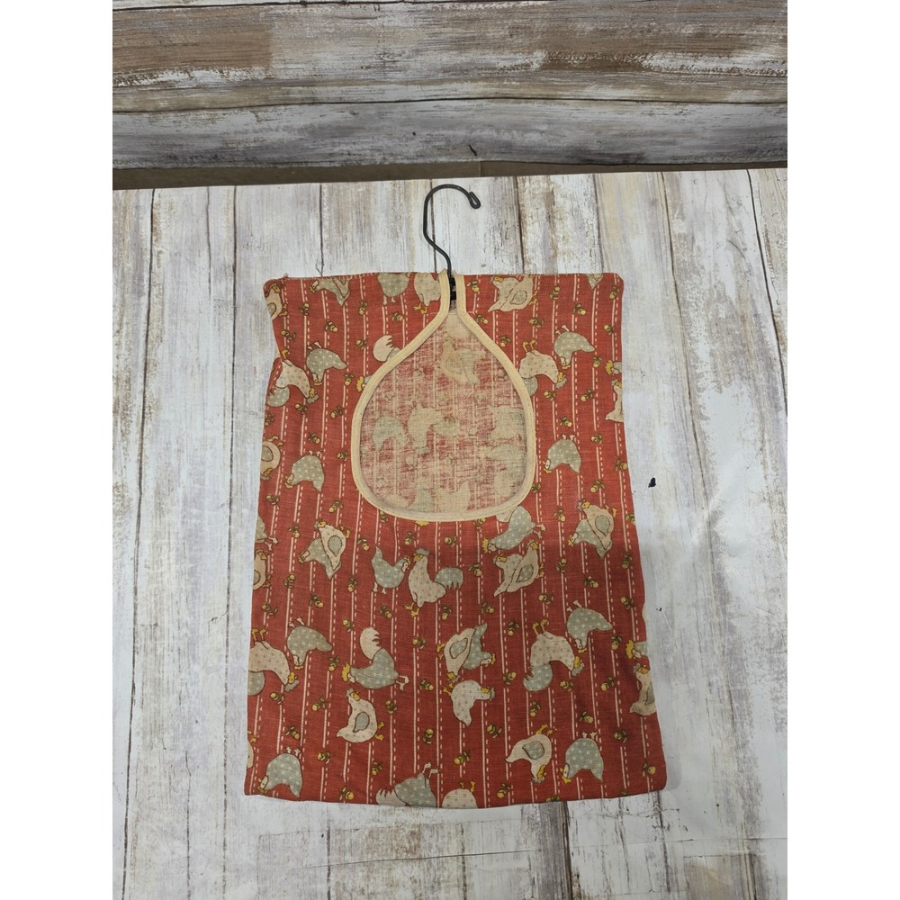 Vintage Style Rooster Chicken Clothespin Bag Hanger Terracotta Red Farmhouse